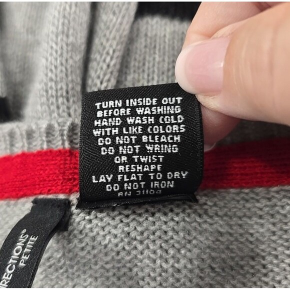 Preppy Novelty Festive Scottie Gray Black Stripe Knit Stretch Sweater Womens PL - Picture 6 of 6